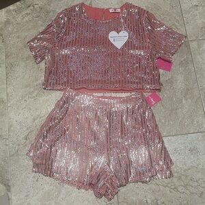 Buddy Love Pink Sequin Short Sleeve Tee and Short Set